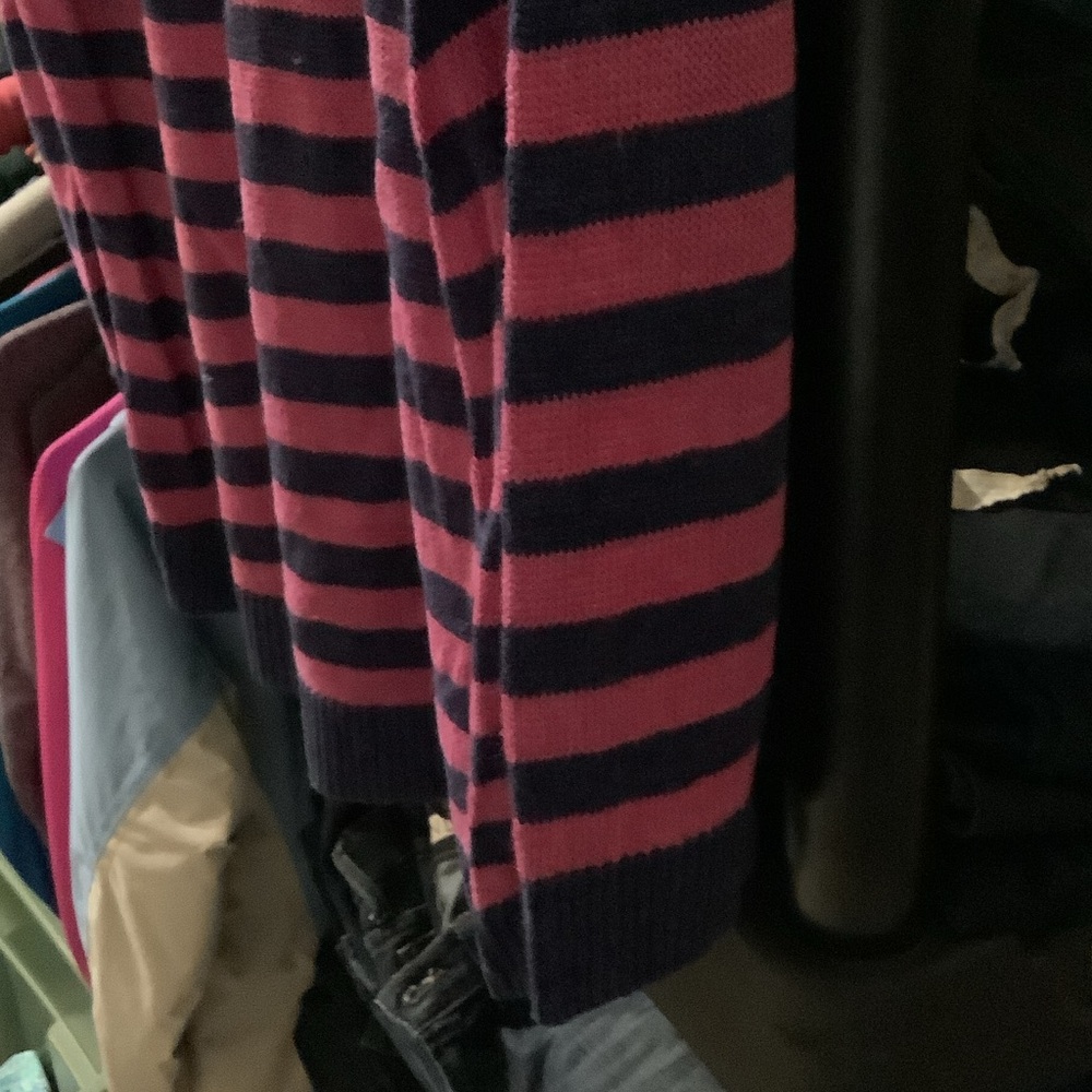Talbots Vibrant Pink and Navy Striped Sweater, Linen, XL - Picture 6 of 9